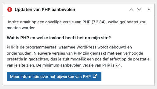 PHP-update wordt aanbevolen
